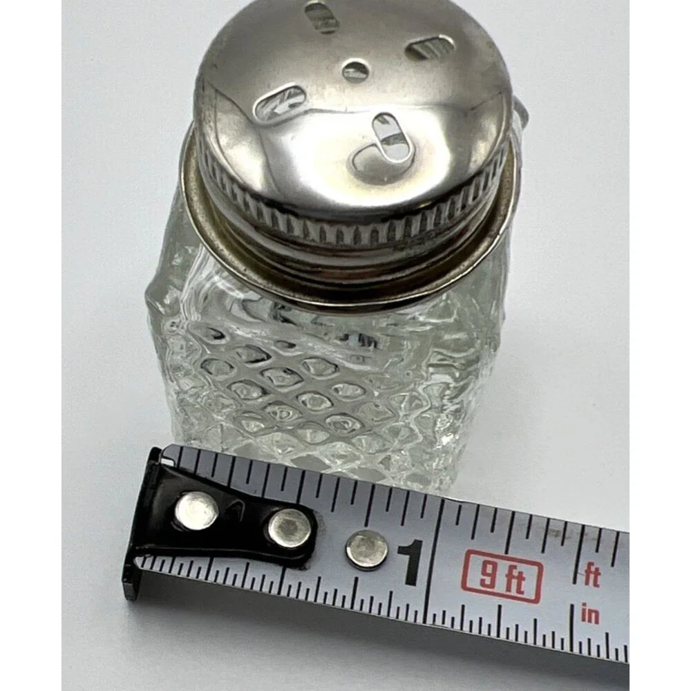 Vintage Mini Salt & Pepper Shakers With Silver Plated Tray No Cracks/Chips